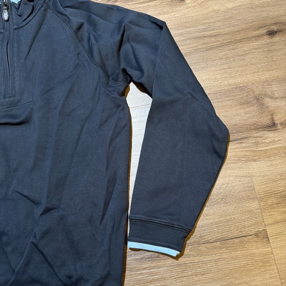 Paul Stuart Mens MEDIUM 1/4 Zip Sweater PimaCotton Pullover Mock Neck Black Blue - Picture 4 of 11